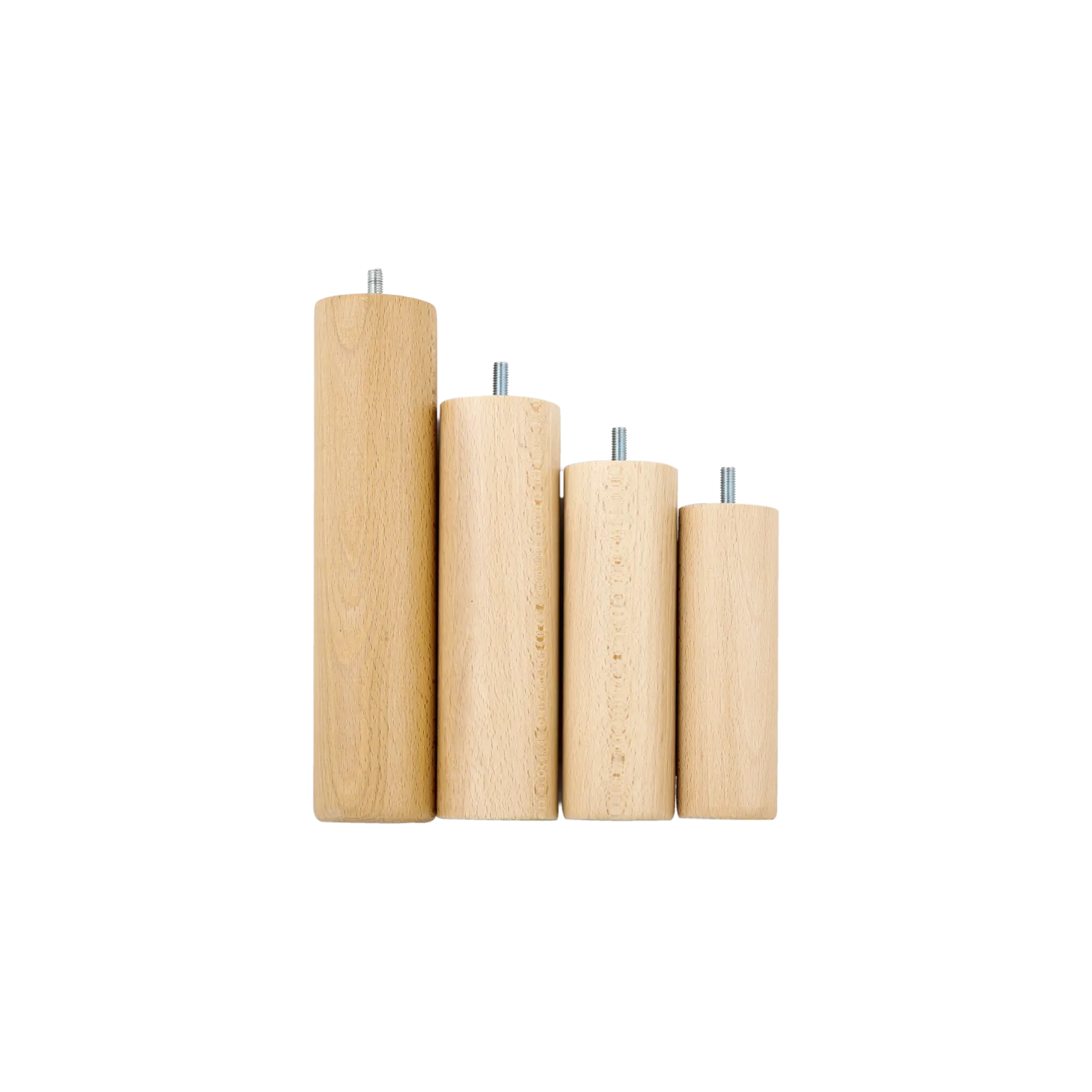 Jeu de 4 pieds cylindriques bois vernis