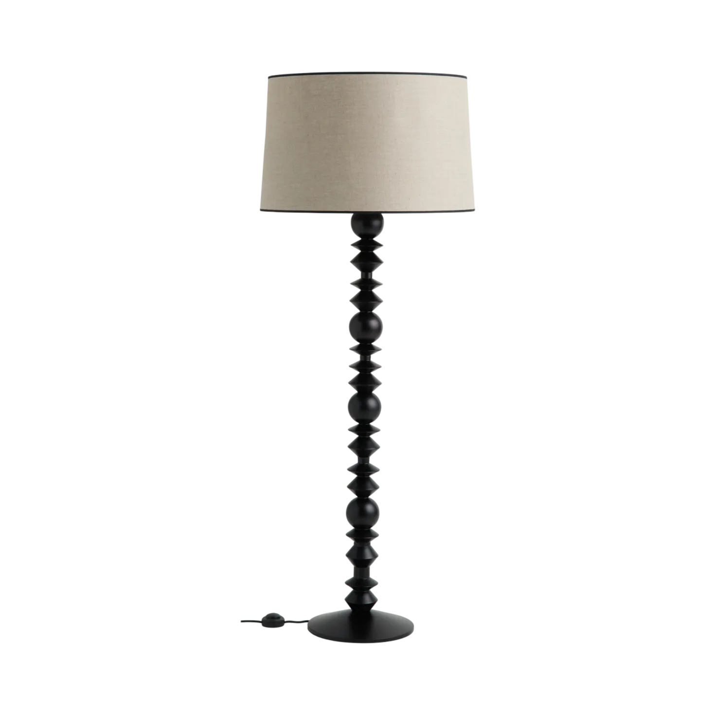 Lampadaire pied bois noir structuré et abat-jour beige Rolande