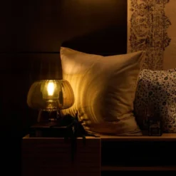 Lampe à poser champignon en verre vert kaki translucide Calista