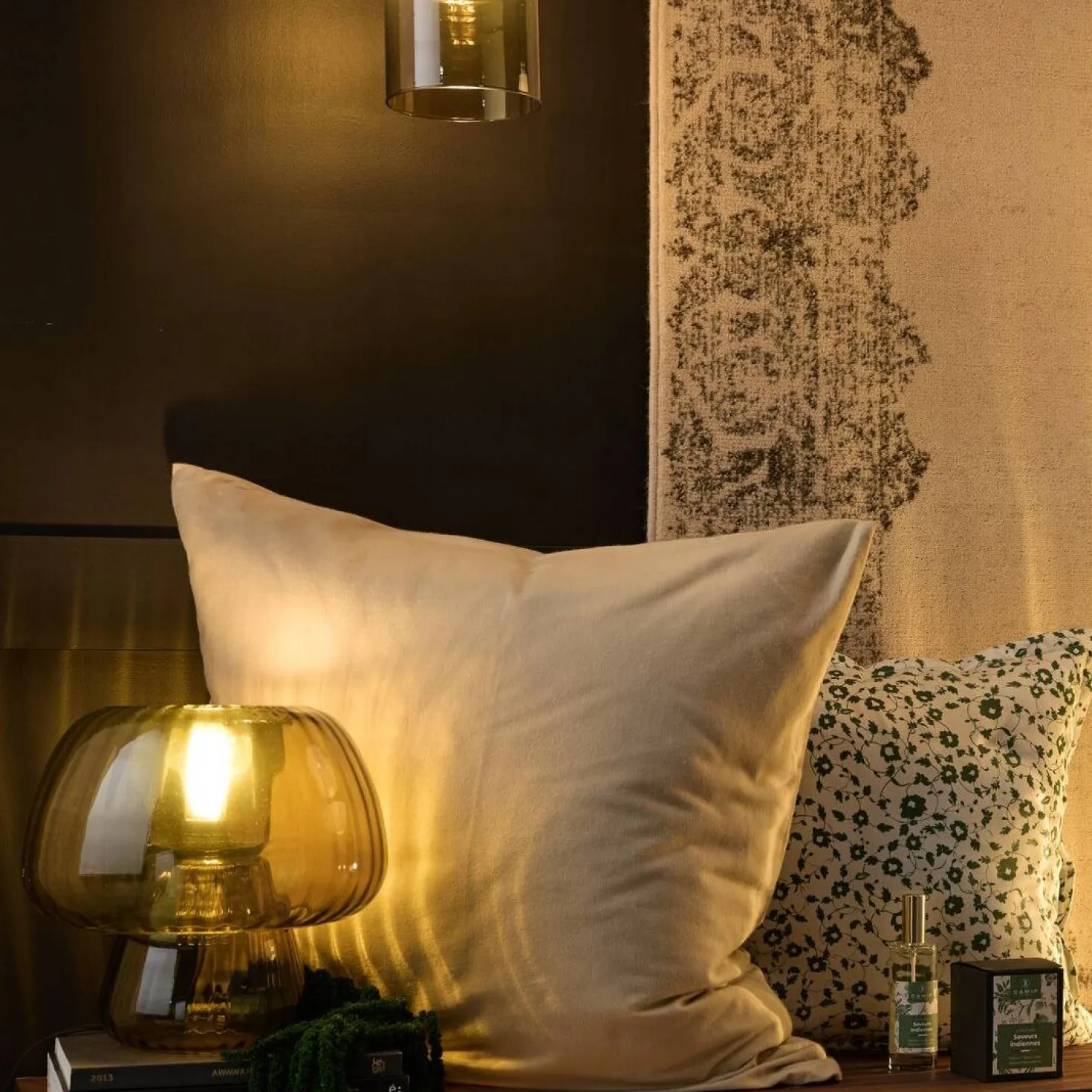 Lampe à poser champignon en verre vert kaki translucide Calista