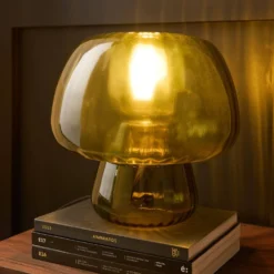 Lampe à poser champignon en verre vert kaki translucide Calista