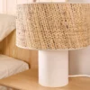Lampe à poser pied en lin blanc et abat -jour en rabane Risley