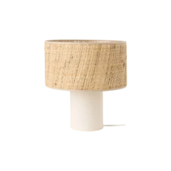 Lampe à poser pied en lin blanc et abat -jour en rabane Risley