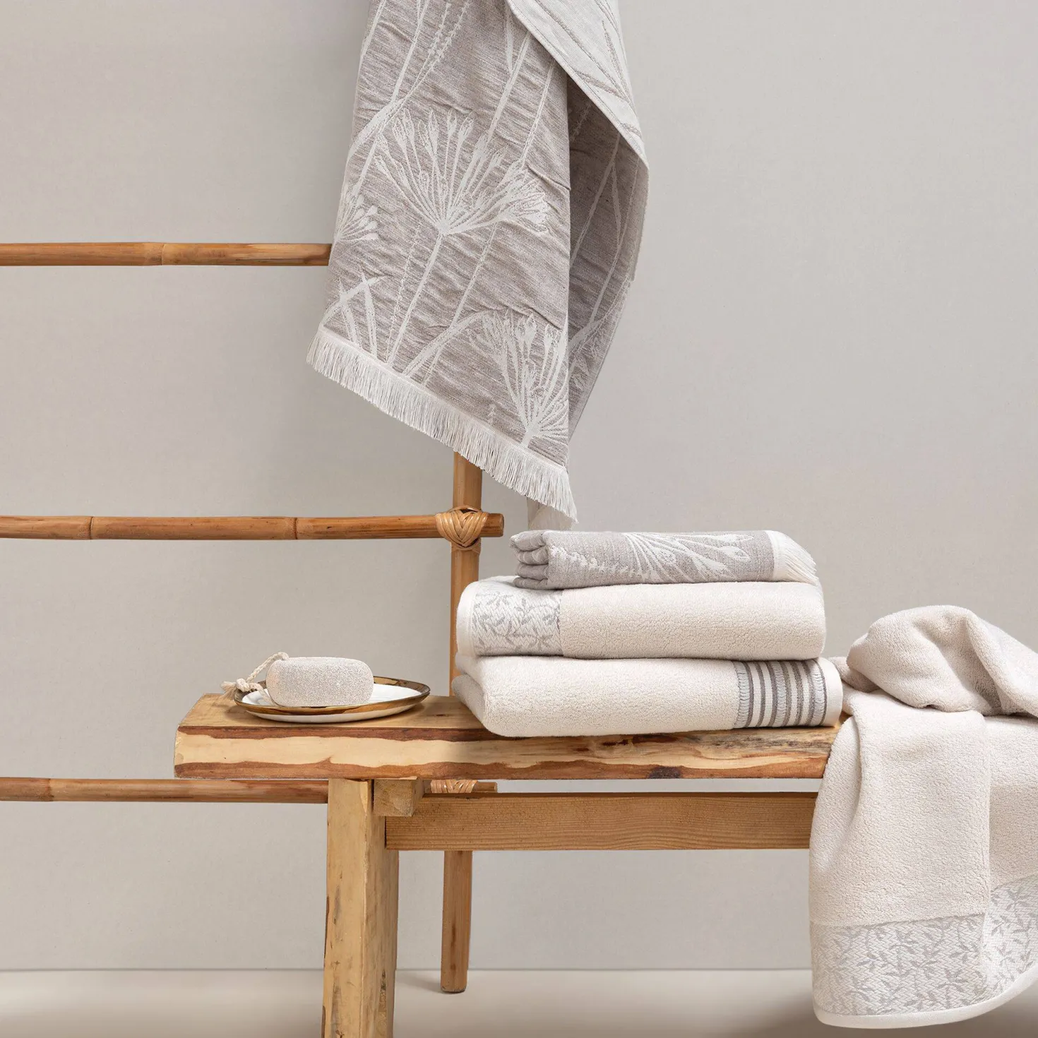 LASA HOME Serviette de bain coton Léontina, écorce