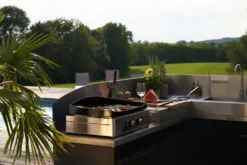 LE MARQUIER Cuisine d'Extérieur en Angle 5 Éléments avec Crédence en Acier Noir