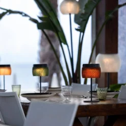 LES JARDINS LOLIE - Lampe de table H 28 cm solaire & rechargeable 200 LM maille AMBRE