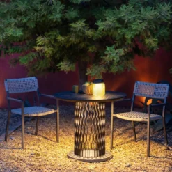 LES JARDINS LOLIE - Lampion lesté à poser H 20 cm solaire & rechargeable 200 LM maille OLIVE