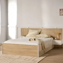 Lit avec chevets intégrés et tiroir en option décor bois Palerme