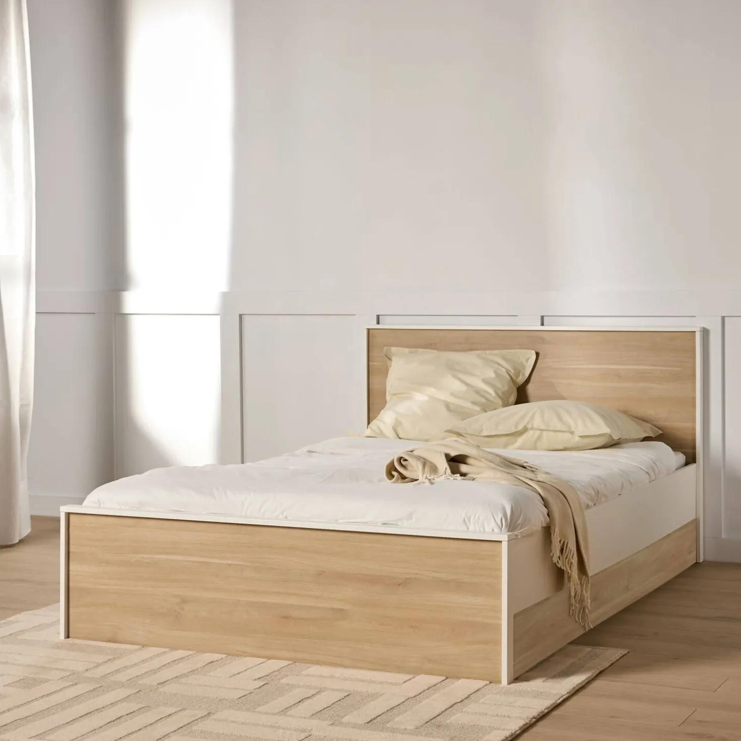 Lit avec tiroir de rangement en option décor bois Palerme