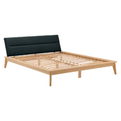 Lit bois avec tête de lit tissu Atia