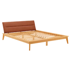 Lit bois avec tête de lit tissu Atia