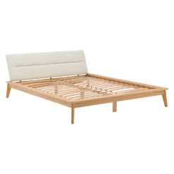 Lit bois avec tête de lit tissu Atia