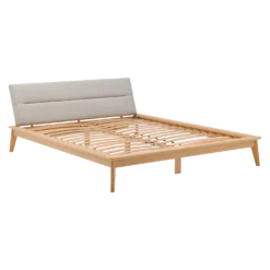 Lit bois avec tête de lit tissu Atia