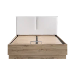 Lit coffre décor bois avec tête de lit tissu Géorgia