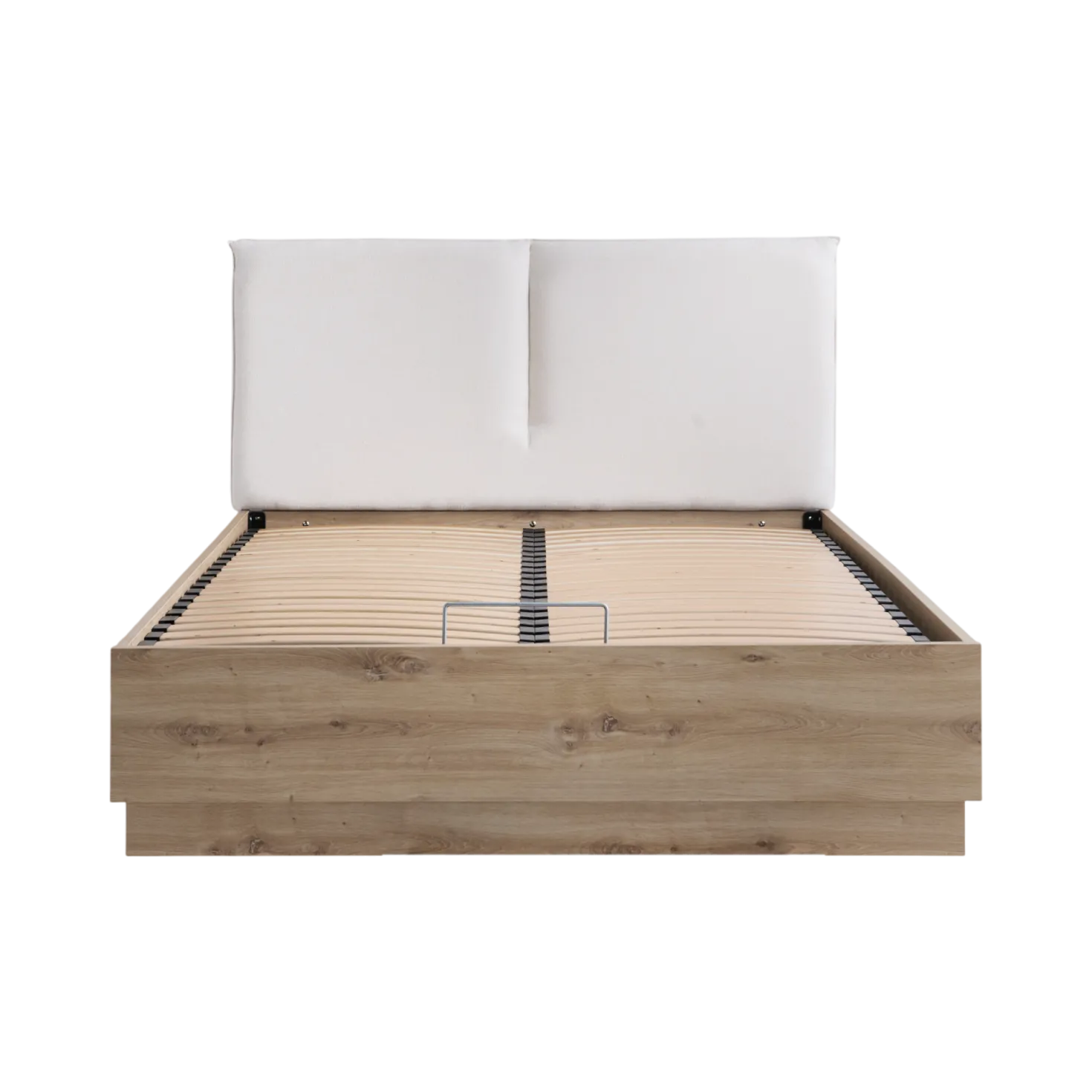 Lit coffre décor bois avec tête de lit tissu Géorgia