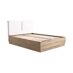 Lit coffre décor bois avec tête de lit tissu Géorgia