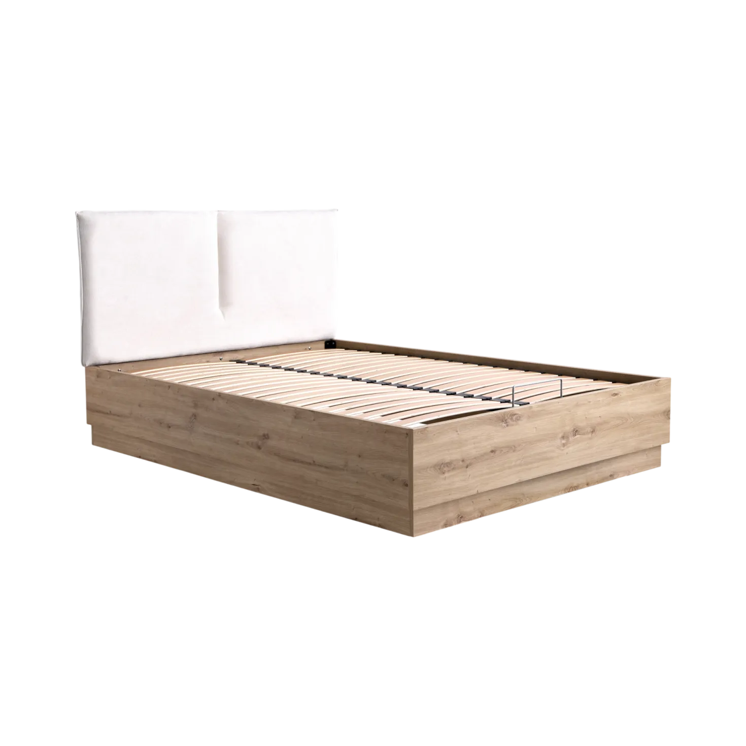 Lit coffre décor bois avec tête de lit tissu Géorgia