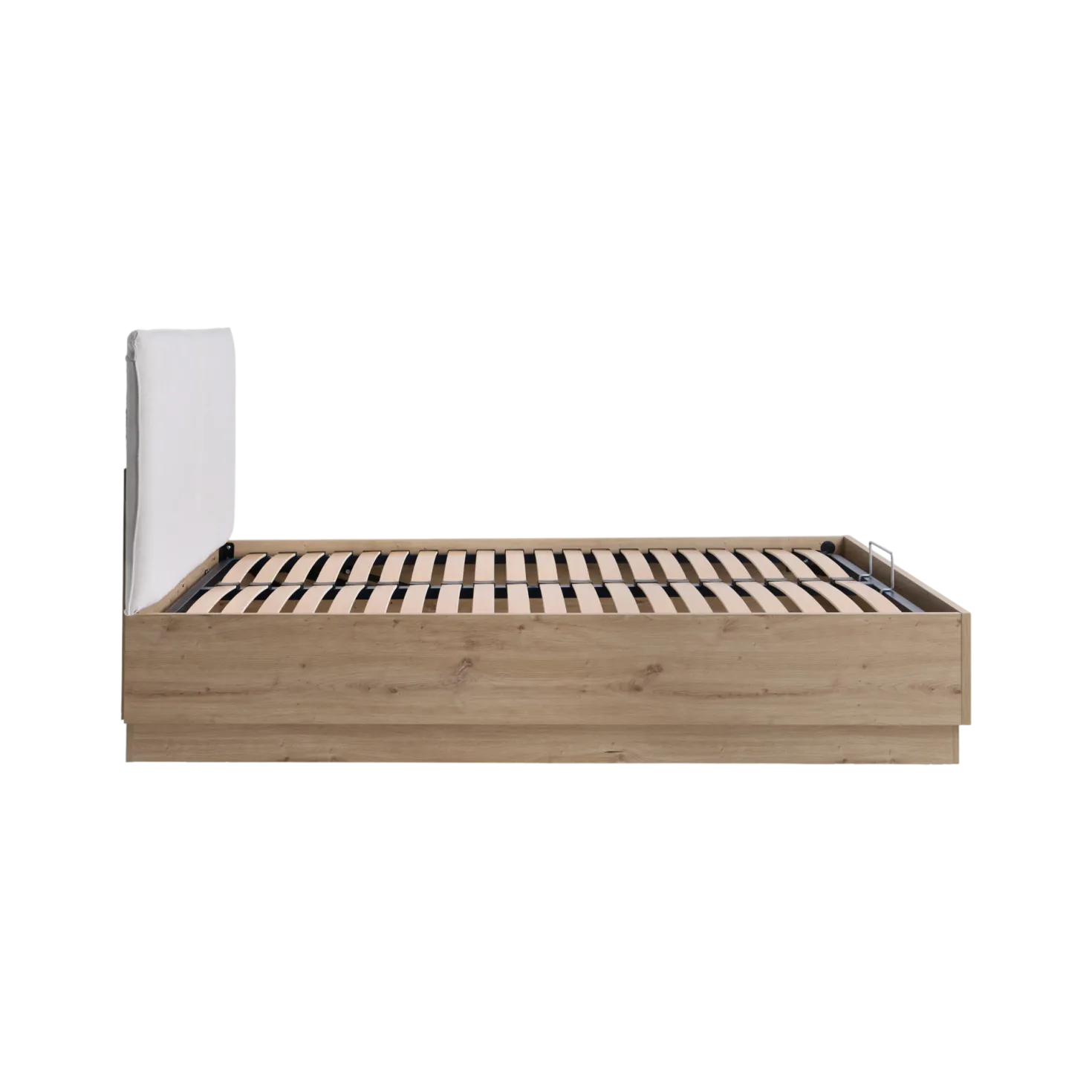 Lit coffre décor bois avec tête de lit tissu Géorgia