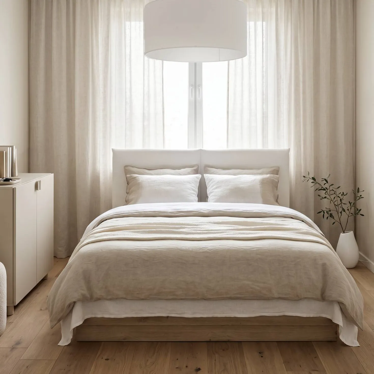 Lit coffre décor bois avec tête de lit tissu Géorgia