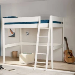 Lit mezzanine 140 x 190 cm bois massif avec bureau en option Timon