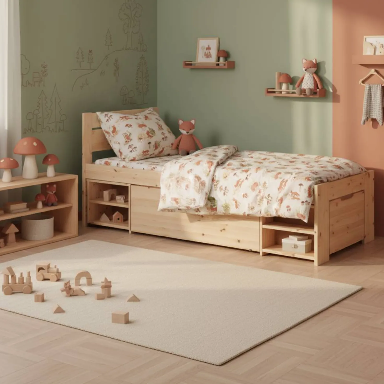 Lit rangement enfant bois massif Tara
