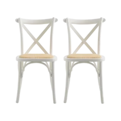Lot de 2 chaises bois blanc et cannage Sophie