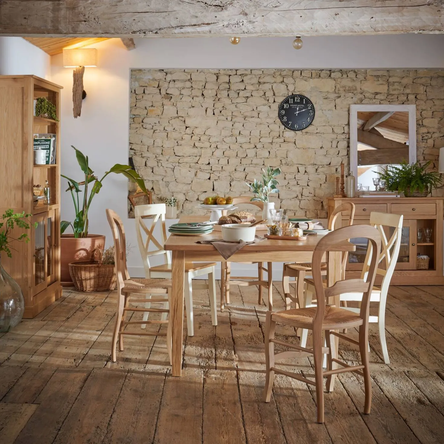 Lot de 2 chaises chêne massif et paille Cléa
