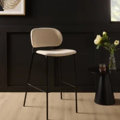 Lot de 2 chaises de bar 75 cm tissu et pieds métal Sofia