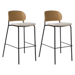 Lot de 2 chaises de bar 75 cm tissu et bois pieds métal Sofia
