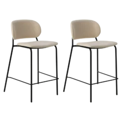 Lot de 2 chaises d'îlot 65 cm tissu et pieds métal Sofia