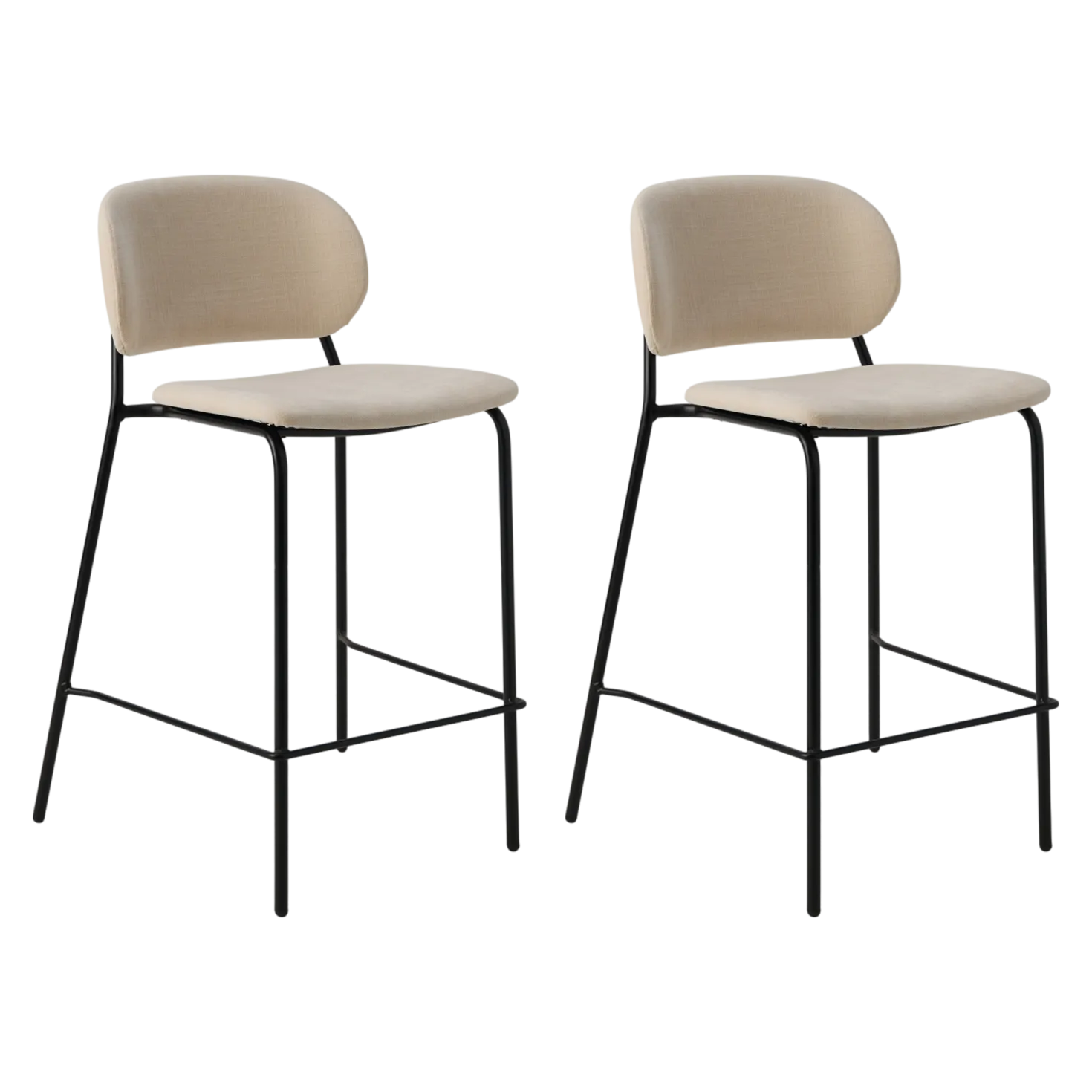 Lot de 2 chaises d'îlot 65 cm tissu et pieds métal Sofia