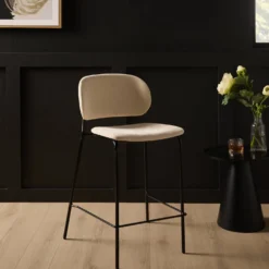 Lot de 2 chaises d'îlot 65 cm tissu et pieds métal Sofia