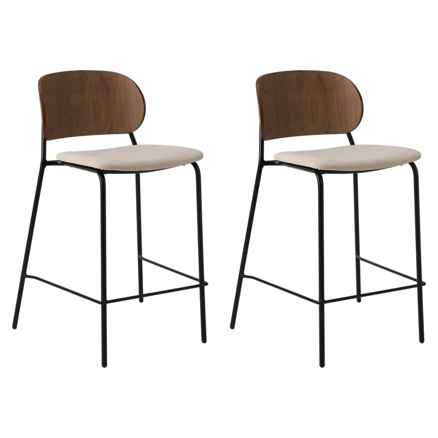 Lot de 2 chaises d'îlot 65 cm tissu et bois pieds métal Sofia