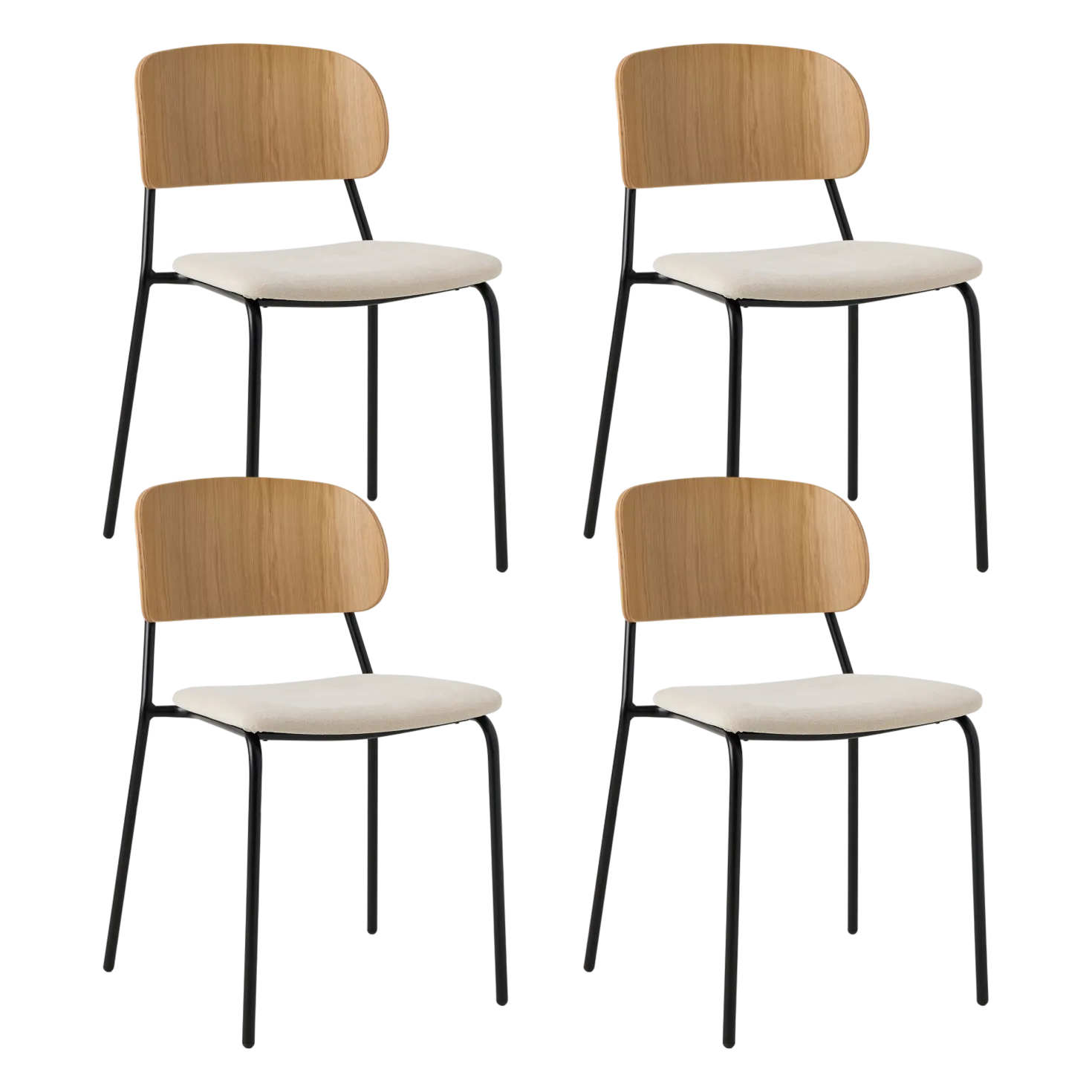 Lot de 4 chaises tissu et bois pieds métal Sofia