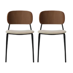 Lot de 2 chaises tissu et bois pieds métal Sofia