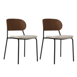 Lot de 2 chaises tissu et bois pieds métal Sofia