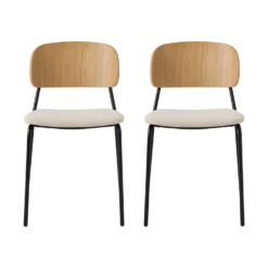 Lot de 2 chaises tissu et bois pieds métal Sofia