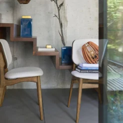 Lot de 2 chaises tissu et structure bois foncé Solane