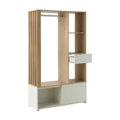 Meuble d'entrée vestiaire blanc et décor bois Paul