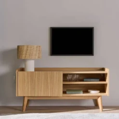 Meuble TV avec porte et niche bois Agatha