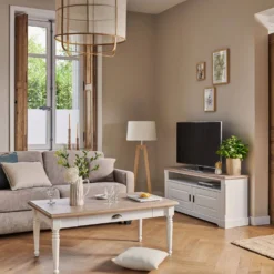 Meuble TV blanc et bois Apolline