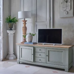 Meuble TV bois massif 2 portes 3 tiroirs Embellie