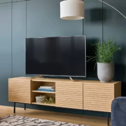 Meuble TV 3 portes bois pieds métal Alex