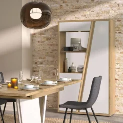 Meuble vitrine décor bois et blanc 2 portes Gustave