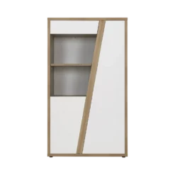 Meuble vitrine décor bois et blanc 2 portes Gustave