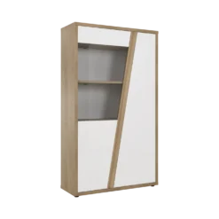 Meuble vitrine décor bois et blanc 2 portes Gustave