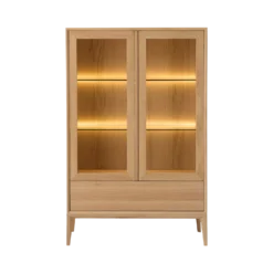 Meuble vitrine led chêne massif 2 portes 1 tiroir Charles