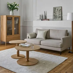 Meuble vitrine led chêne massif 2 portes 1 tiroir Charles