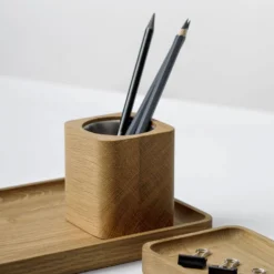 OAKYWOOD Pot à crayons cubique bois massif