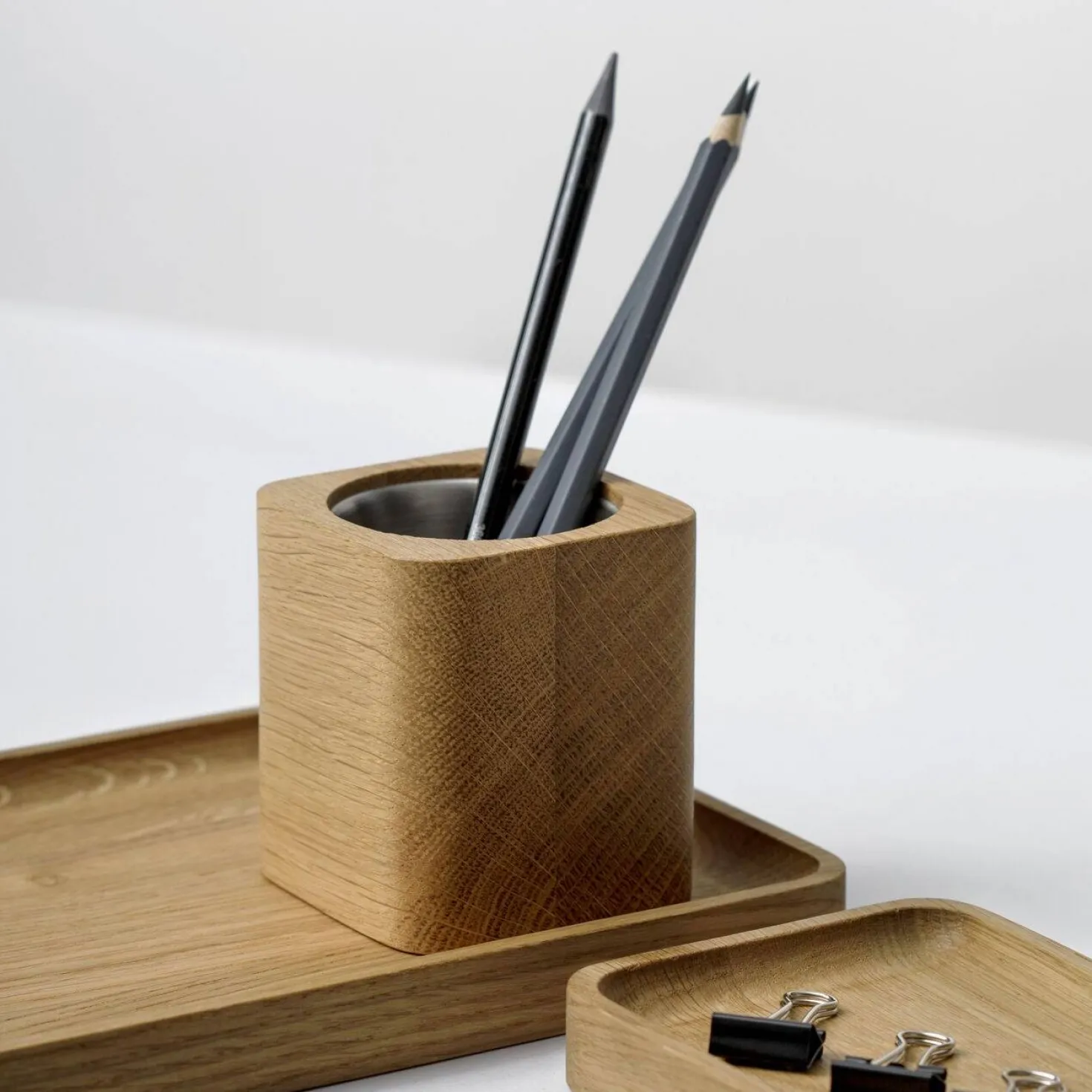 OAKYWOOD Pot à crayons cubique bois massif